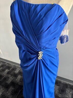 David's Bridal Strapless Royal Blue Evening Gown with Crystal Detail